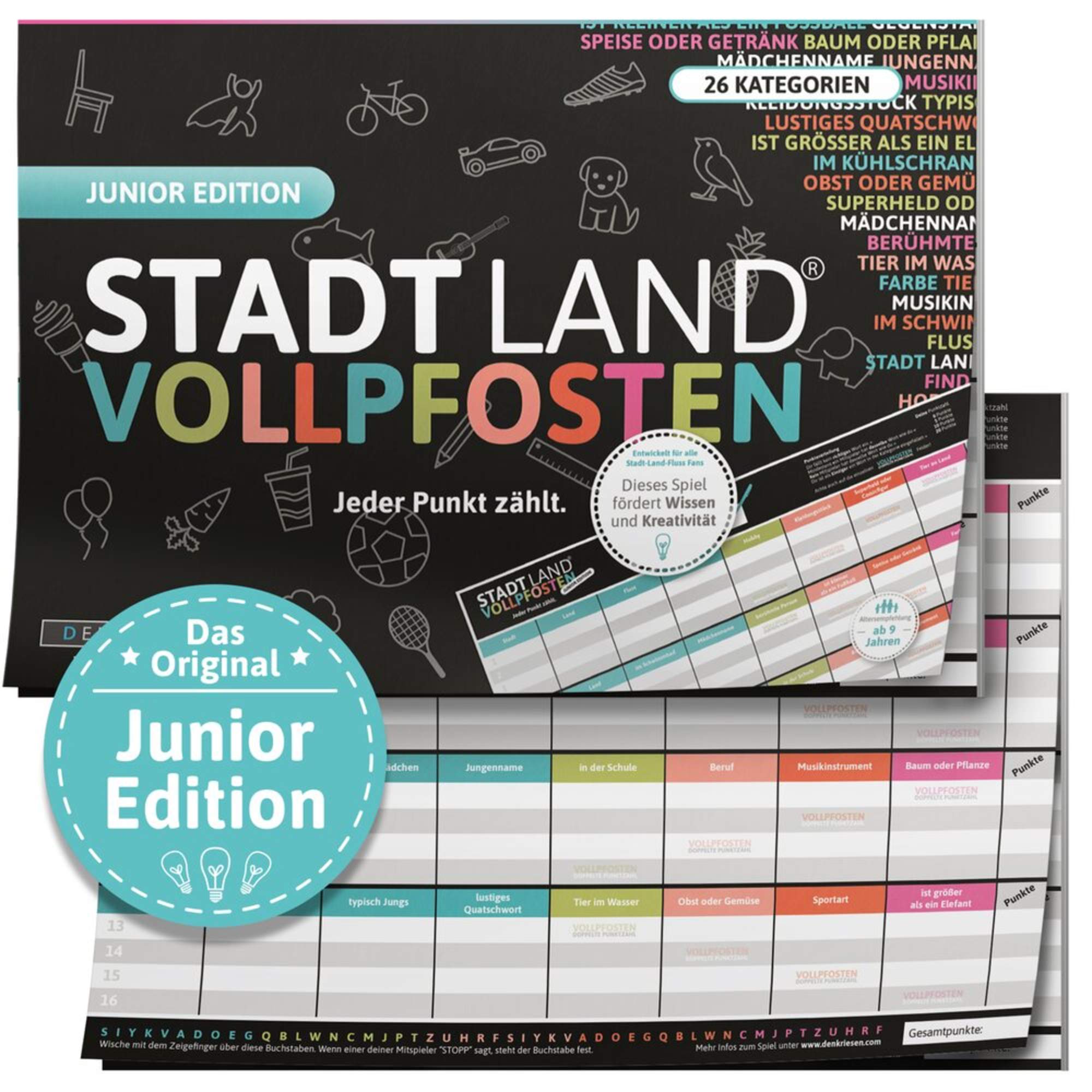 Denkriesen STADT LAND VOLLPFOSTEN - JUNIOR EDITION \'JEDER PUNKT ZÄHLT.\' - Reisespiel Denkriesen STADT LAND VOLLPFOSTEN - JUNIOR EDITION \'JEDER PUNKT ZÄHLT.\' - Reisespiel