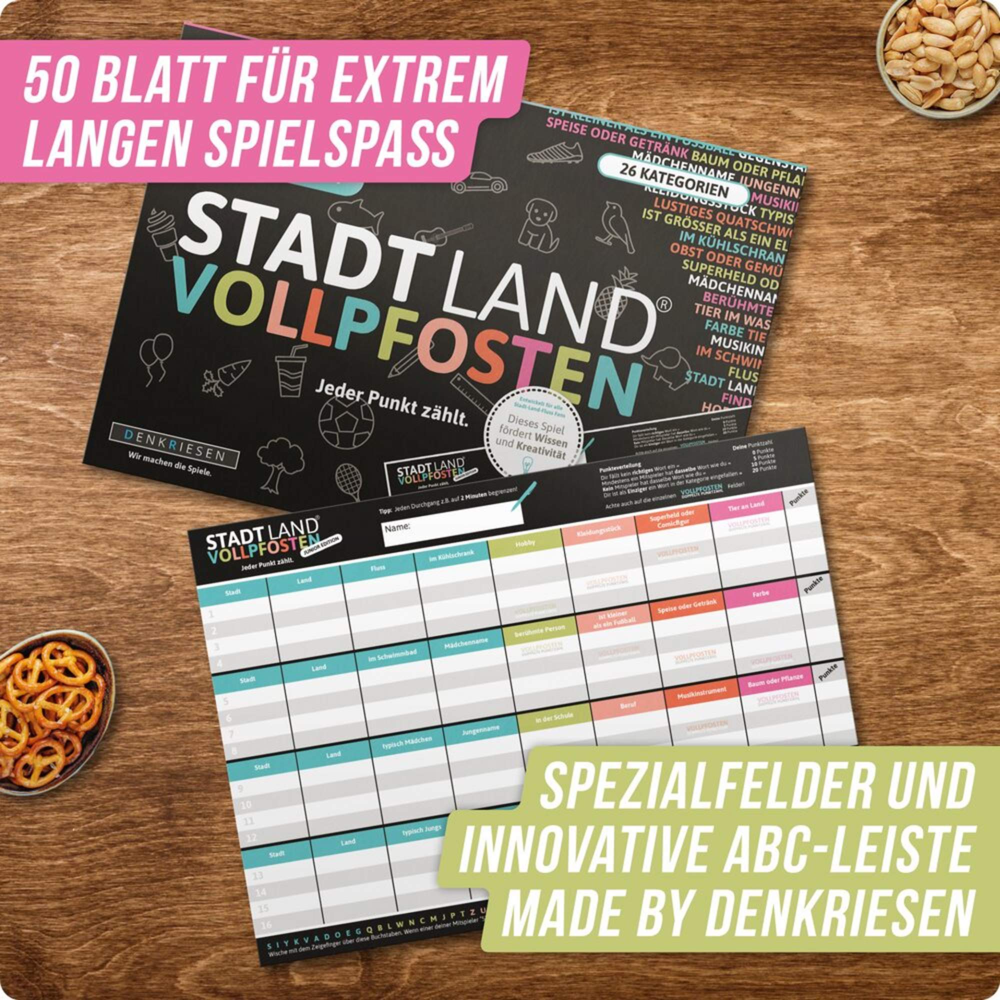 Denkriesen STADT LAND VOLLPFOSTEN - JUNIOR EDITION \'JEDER PUNKT ZÄHLT.\' - Reisespiel Denkriesen STADT LAND VOLLPFOSTEN - JUNIOR EDITION \'JEDER PUNKT ZÄHLT.\' - Reisespiel