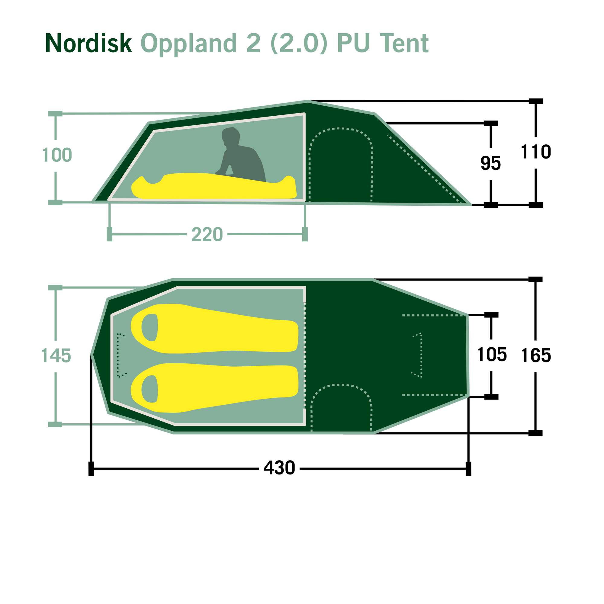 Nordisk OPPLAND 2 (2.0) PU TENT - Tunnelzelt