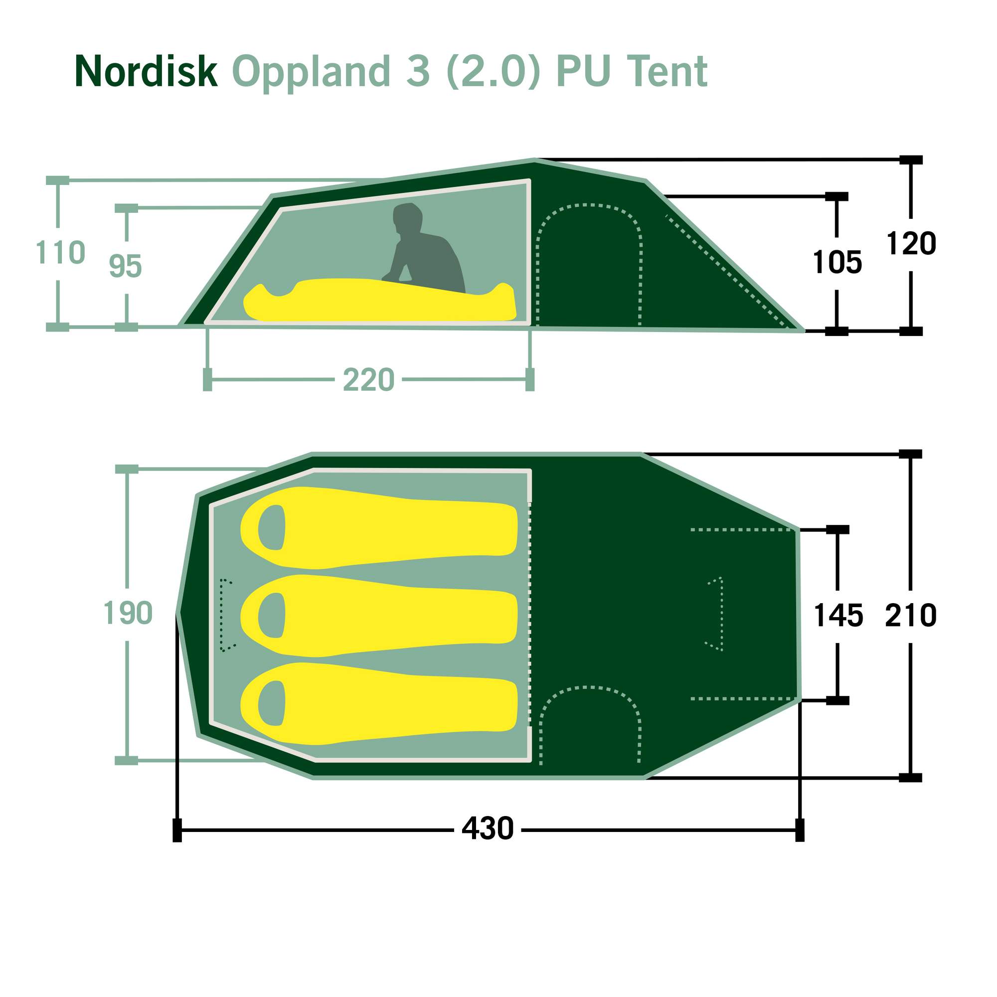 Nordisk OPPLAND 3 (3.0) PU TENT - Tunnelzelt