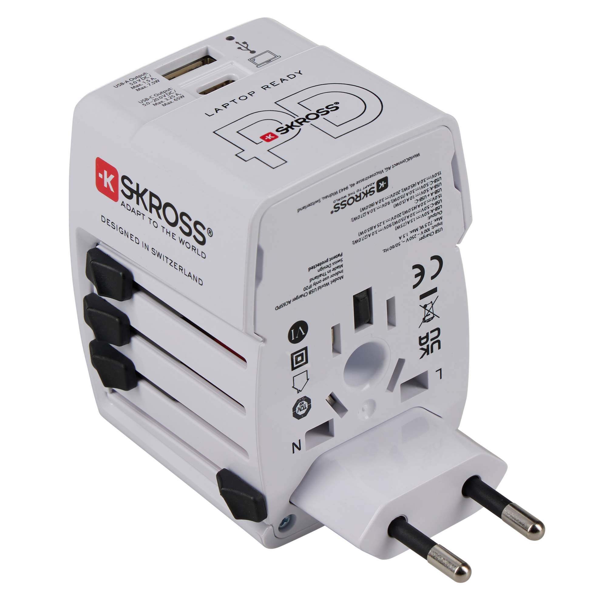 SKROSS WORLD USB CHARGER AC65PD WITH USB-C CABLE - Reisestecker