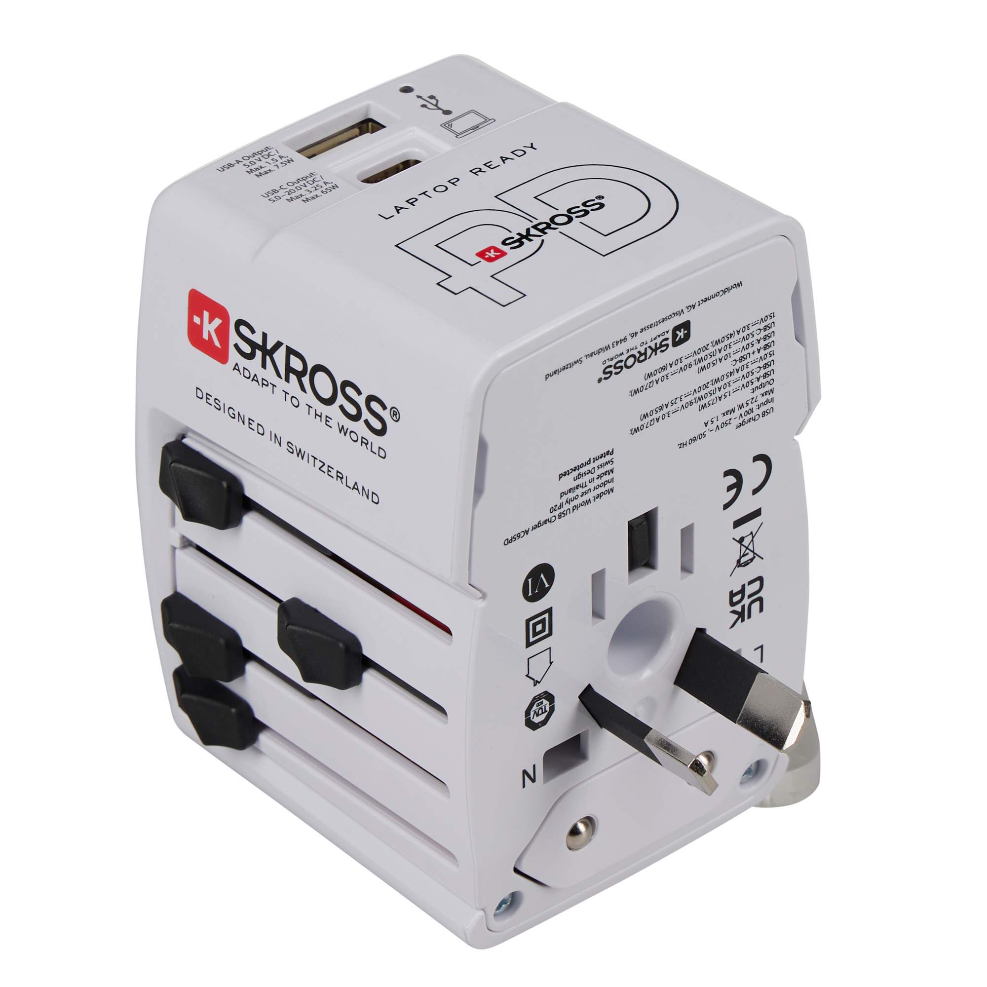 SKROSS WORLD USB CHARGER AC65PD WITH USB-C CABLE - Reisestecker