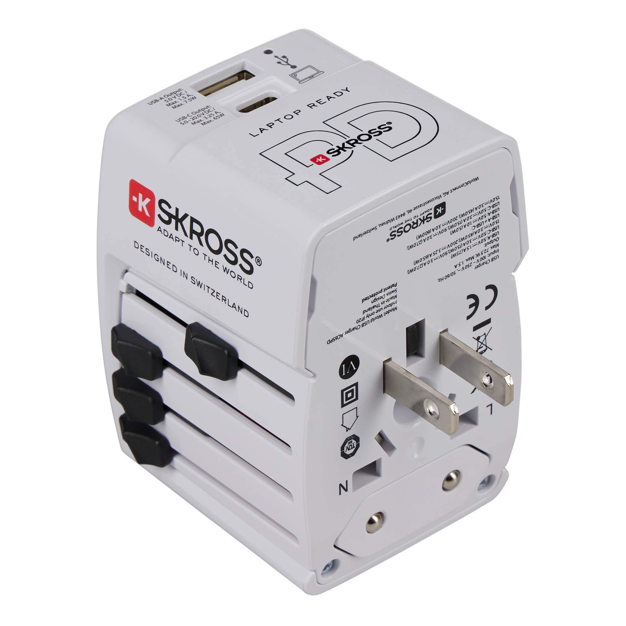 SKROSS WORLD USB CHARGER AC65PD WITH USB-C CABLE - Reisestecker