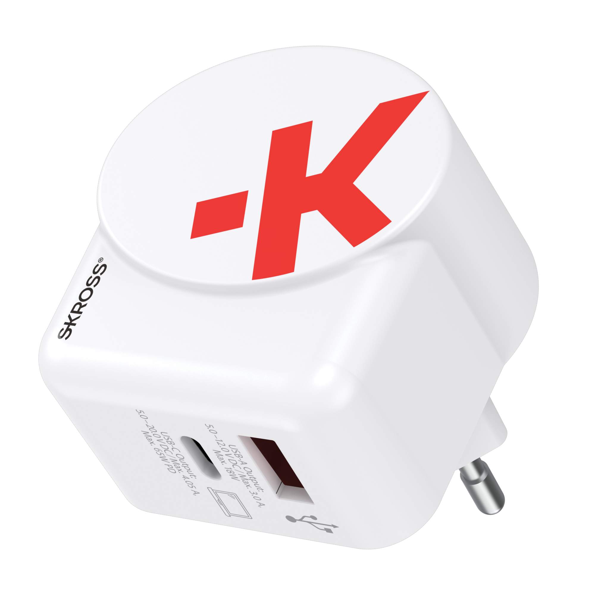 SKROSS EURO USB CHARGER AC65PD WITH USB-C CABLE - Reisestecker