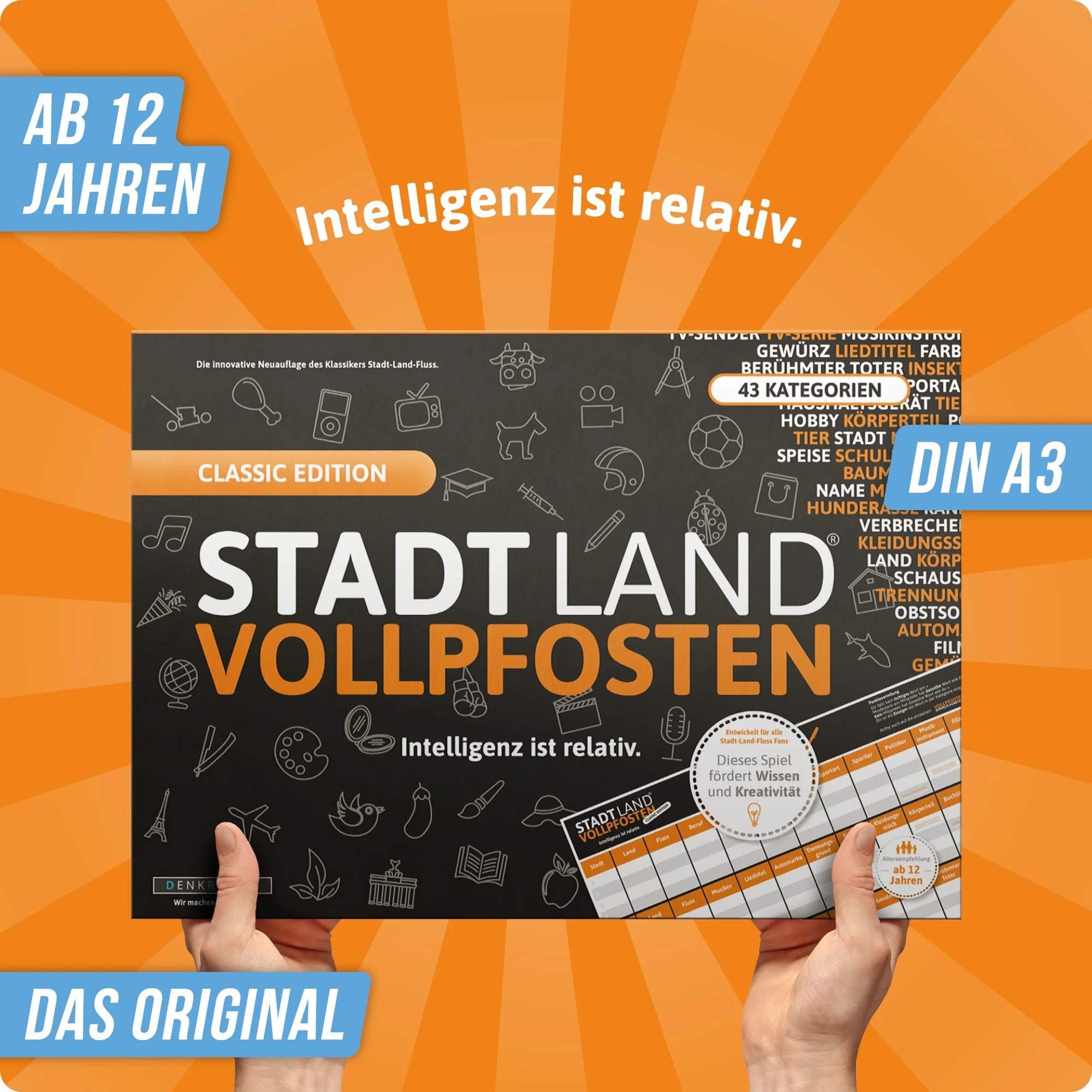 Denkriesen STADT LAND VOLLPFOSTEN - CLASSIC EDITION - \'INTELLIGENZ IST - Reisespiel Denkriesen STADT LAND VOLLPFOSTEN - CLASSIC EDITION - \'INTELLIGENZ IST - Reisespiel