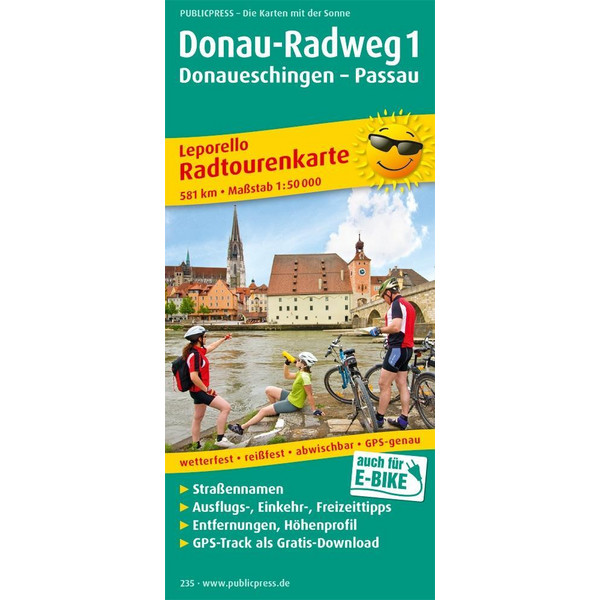 DONAU-RADWEG 1. DONAUESCHINGEN - PASSAU - Fahrradkarte Ansicht 1