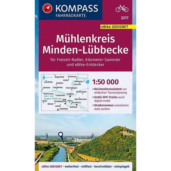KOMPASS FAHRRADKARTE MÜHLENKREIS MINDEN, LÜBBECKE 1:50.000, - Fahrradkarte Ansicht 1