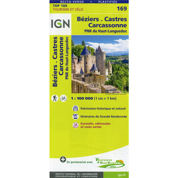 IGN 169 BÉZIERS.CASTRES.CARCASSONNE 1:100 000 - Wanderkarte Ansicht 1