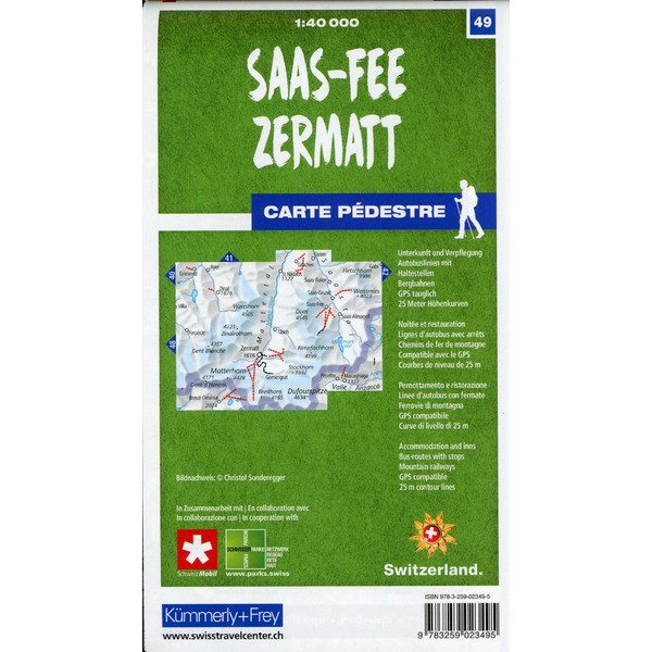 ZERMATT - SAAS-FEE 49 WANDERKARTE 1:40 000 MATT LAMINIERT - Wanderkarte Ansicht 2