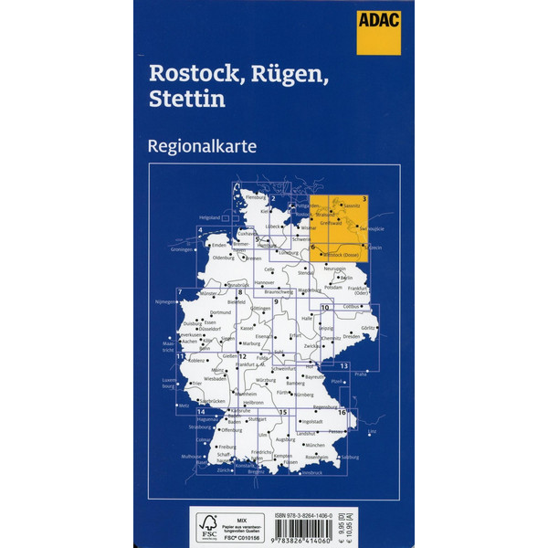 ADAC REGIONALKARTE DEUTSCHLAND BLATT 3 ROSTOCK, RÜGEN, STETT - Straßenkarte Ansicht 2