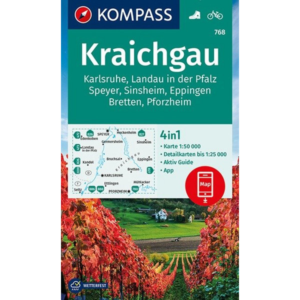 KOMPASS WANDERKARTE KRAICHGAU, KARLSRUHE, LANDAU I. D. PFALZ Ansicht 1