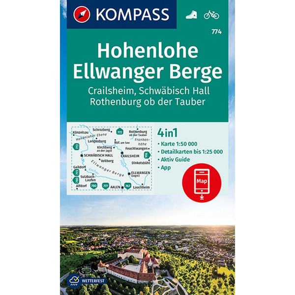 KOMPASS WANDERKARTE HOHENLOHE, ELLWANGER BERGE, CRAILSHEIM Ansicht 1