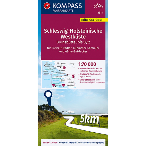 KOMPASS FAHRRADKARTE 3311 SCHLESWIG-HOLSTEINISCHE WESTKÜSTE Ansicht 1