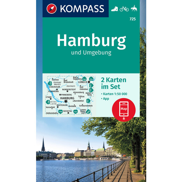 KOMPASS WANDERKARTE 725 HAMBURG UND UMGEBUNG 1:50000 Ansicht 1