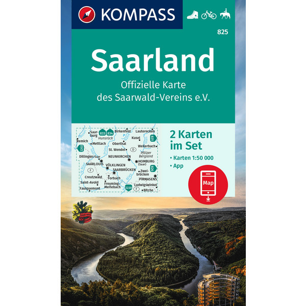 KOMPASS WANDERKARTE 825 SAARLAND Ansicht 1