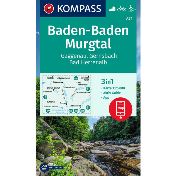 KOMPASS WANDERKARTE 872 BADEN-BADEN, MURGTAL, GAGGENAU Ansicht 1
