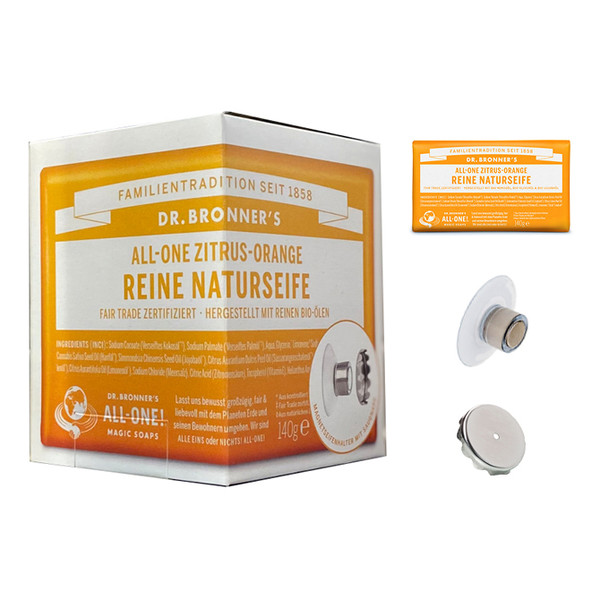 Dr. Bronner's SET- MAGNETSEIFENHALTER PLUS STÜCKSEIFE ZITRONE-ORANGE - Outdoor Seife Ansicht 1
