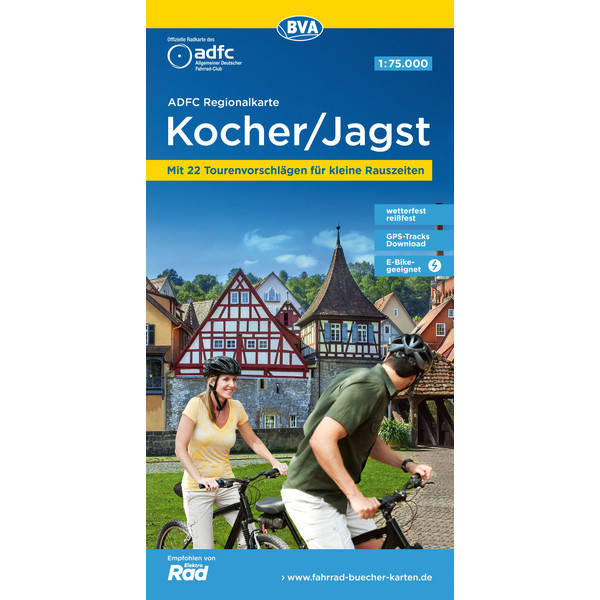 ADFC-REGIONALKARTE KOCHER/ JAGST, 1:75.000 - Fahrradkarte Ansicht 1