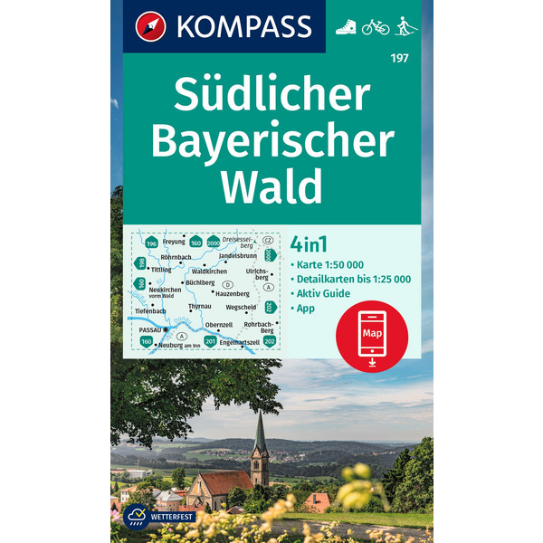 KOMPASS WANDERKARTE 197 SÜDLICHER BAYERISCHER WALD 1:50.000 Ansicht 1