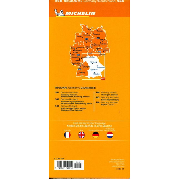 GERMANY SOUTHEAST, BAVARIA - MICHELIN REGIONAL MAP 546 - Straßenkarte Ansicht 2