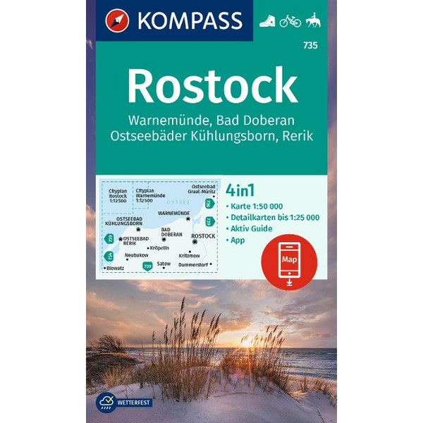 KOMPASS WANDERKARTE 735 ROSTOCK, WARNEMÜNDE, BAD DOBERAN Ansicht 1