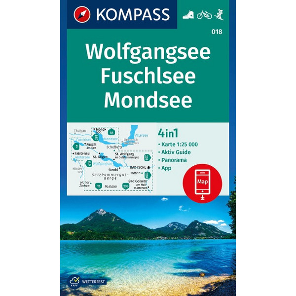 KOMPASS WANDERKARTE 018 WOLFGANGSEE, FUSCHLSEE, MONDSEE Ansicht 1