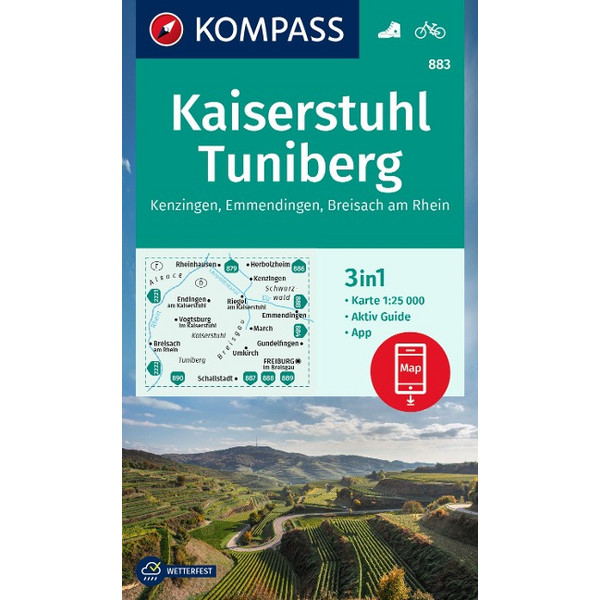 KOMPASS WANDERKARTE 883 KAISERSTUHL, TUNIBERG, KENZINGEN Ansicht 1