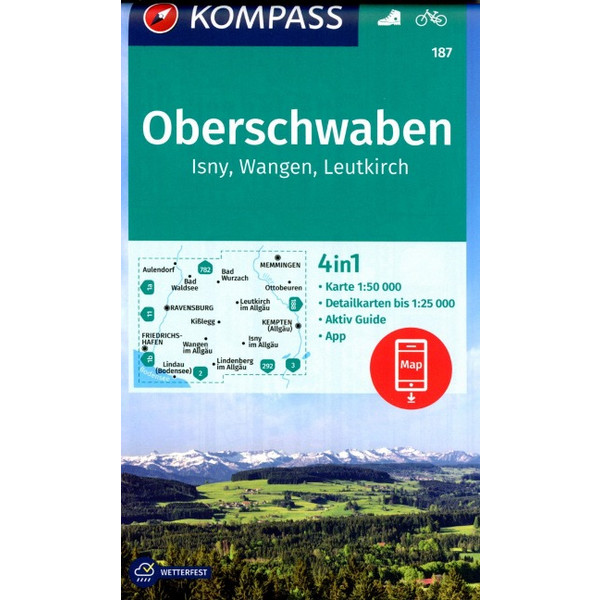 KOMPASS WANDERKARTE 187 OBERSCHWABEN, ISNY, WANGEN Ansicht 1