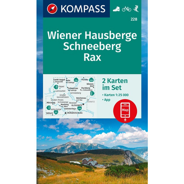 KOMPASS WANDERKARTEN-SET 228 WIENER HAUSBERGE, SCHNEEBERG Ansicht 1