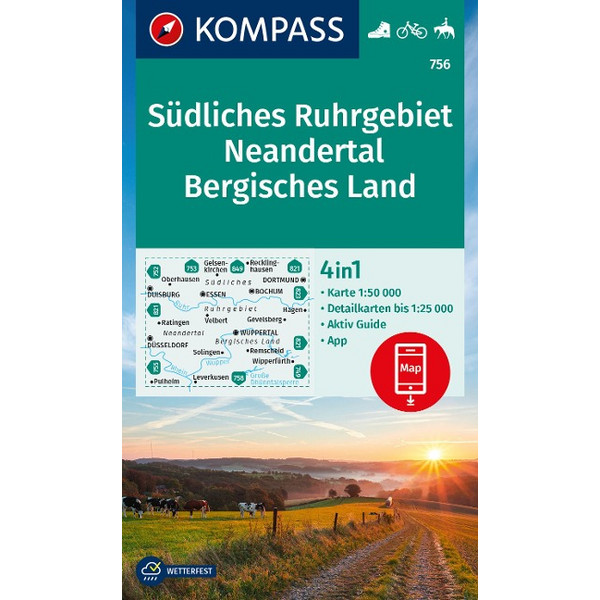 KOMPASS WANDERKARTE 756 SÜDLICHES RUHRGEBIET, NEANDERTAL Ansicht 1