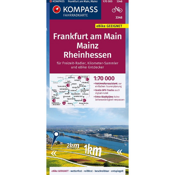 KOMPASS FAHRRADKARTE 3348 FRANKFURT A.M., MAINZ, RHEINHESSEN Ansicht 1