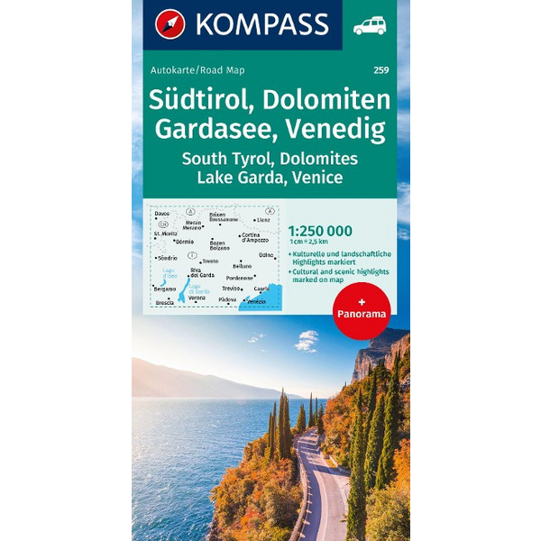 KOMPASS AUTOKARTE SÜDTIROL, DOLOMITEN, GARDASEE, VENEDIG Ansicht 1