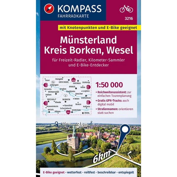 KOMPASS FAHRRADKARTE 3216 MÜNSTERLAND, KREIS BORKEN, WESEL Ansicht 1