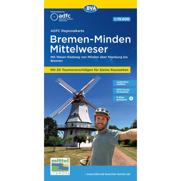 ADFC-REGIONALKARTE BREMEN-MINDEN MITTELWESER, 1:75.000 - Fahrradkarte Ansicht 1