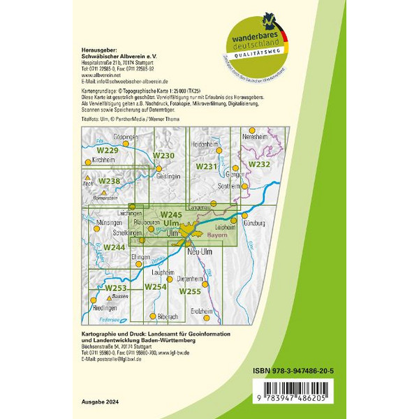 W245 ULM - BLAUBEUREN, SCHELKLINGEN - Wanderkarte Ansicht 2