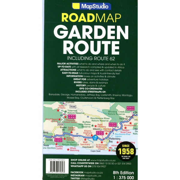 GARDEN ROUTE & ROUTE 62 TOURISTISCHE LANDKARTE 1:300.000 - Straßenkarte Ansicht 1