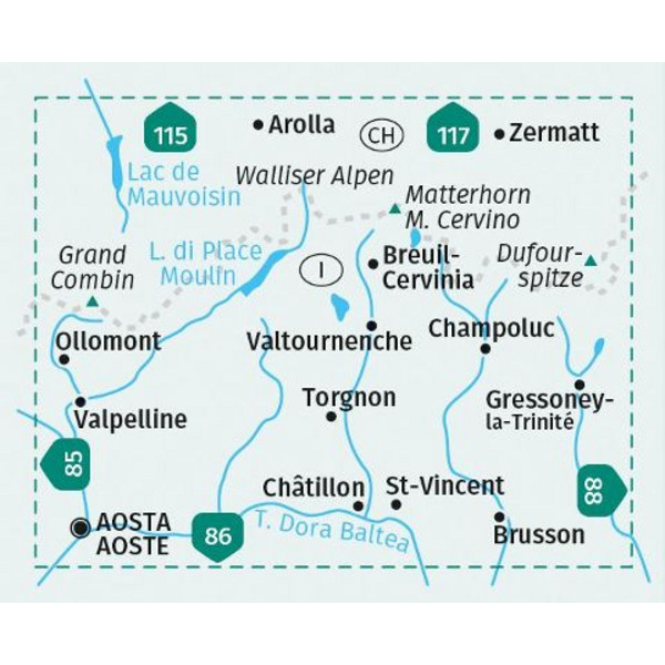 KOMPASS WANDERKARTE 87 BREUIL-CERVINIA, ZERMATT 1:50.000 Ansicht 2