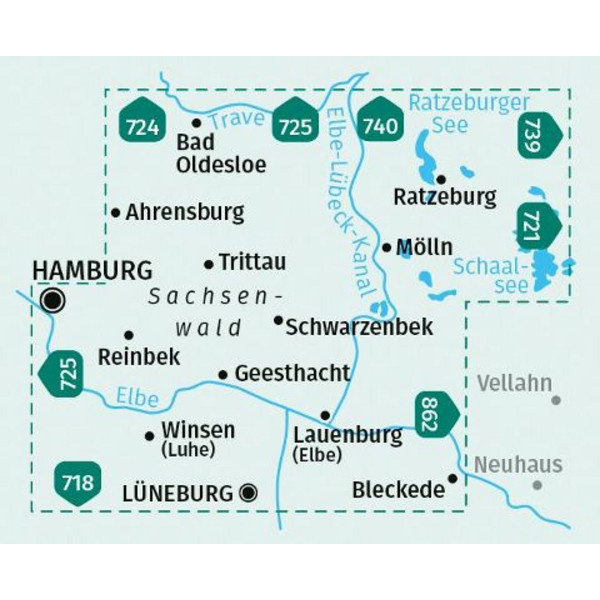 KOMPASS WANDERKARTE 722 HERZOGTUM LAUENBURG, SACHSENWALD Ansicht 2