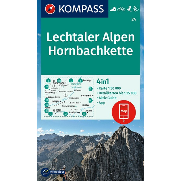 KOMPASS WANDERKARTE 24 LECHTALER ALPEN, HORNBACHKETTE Ansicht 1