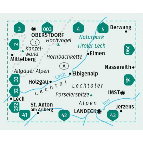 KOMPASS WANDERKARTE 24 LECHTALER ALPEN, HORNBACHKETTE Ansicht 2