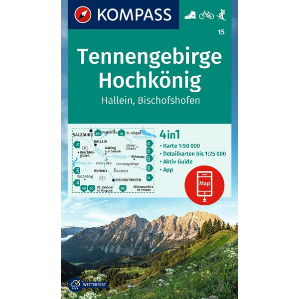 KOMPASS WANDERKARTE 15 TENNENGEBIRGE, HOCHKÖNIG Ansicht 1
