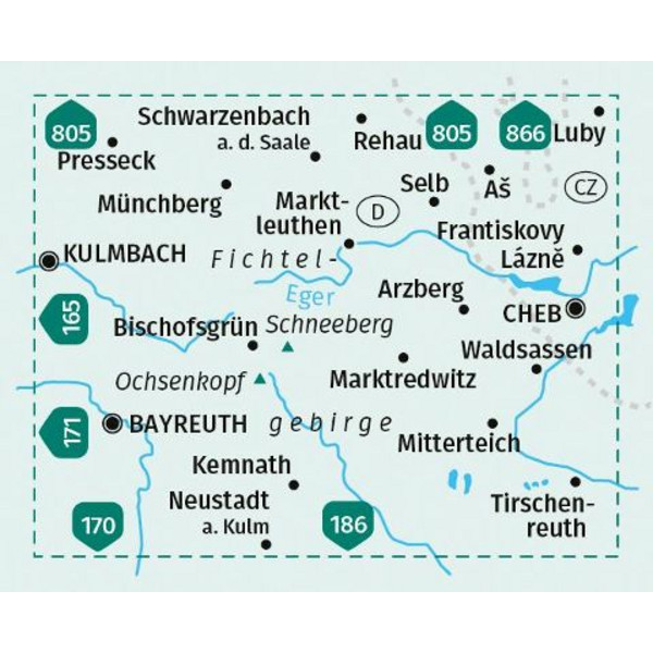 KOMPASS WANDERKARTE 191 FICHTELGEBIRGE, BAYREUTH Ansicht 2