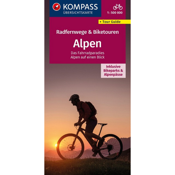 KOMPASS RADFERNWEGEKARTE RADFERNWEGE & BIKETOUREN ALPEN Ansicht 1