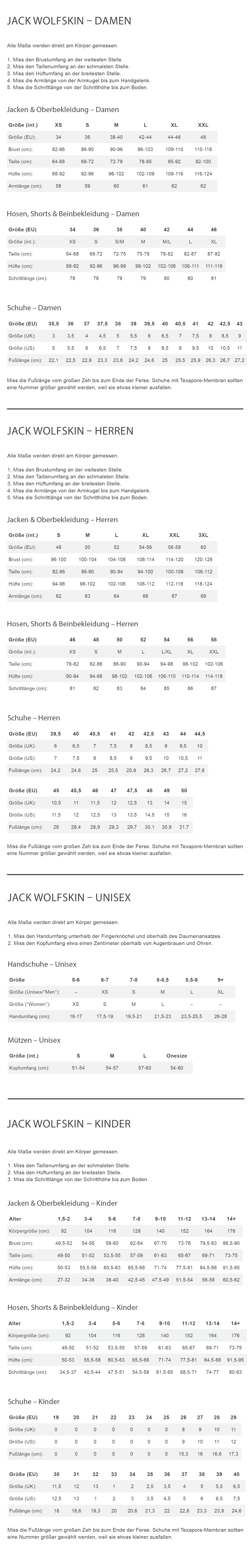 Jack Wolfskin WAIMEA SKORT W Damen - Rock Größentabelle