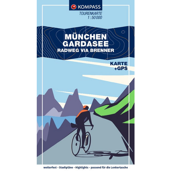 KOMPASS FAHRRAD-TOURENKARTE MÜNCHEN - GARDASEE VIA BRENNER Ansicht 1