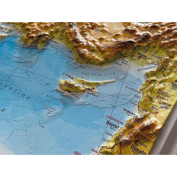 RELIEF MITTELMEER 1:5.5MIO MIT NATURHOLZRAHMEN - Wand Karte Ansicht 6