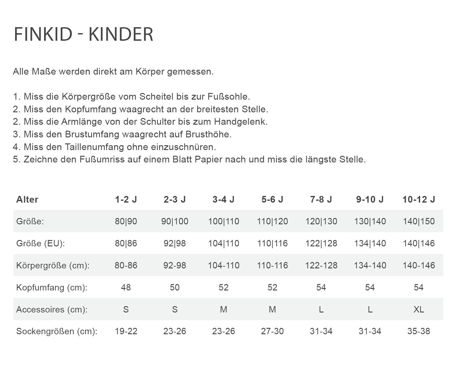 Finkid TOBI SNOW Kinder - Winterhose Größentabelle