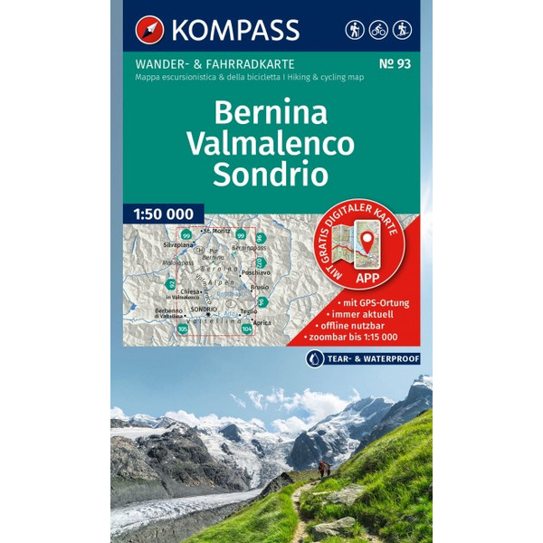 WANDERKARTE 93 BERNINA, VALMALENCO, SONDRIO 1:50.000