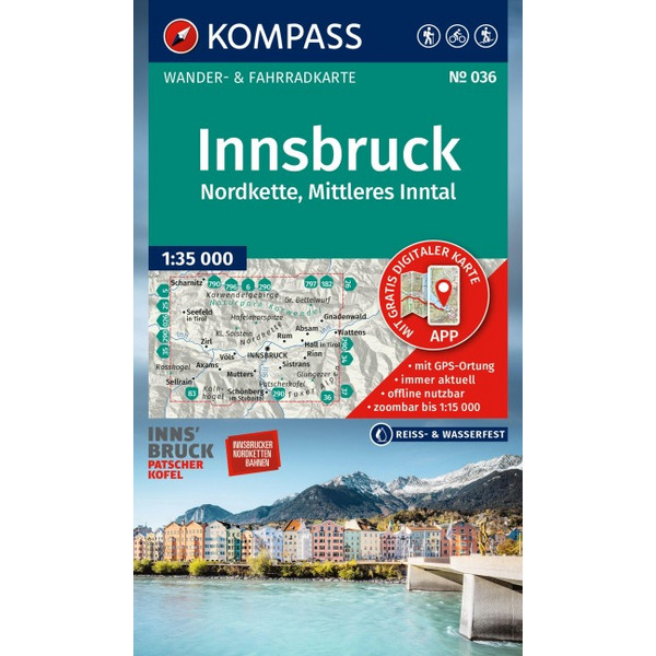 KOMPASS WANDERKARTE 036 INNSBRUCK, NORDKETTE Ansicht 1