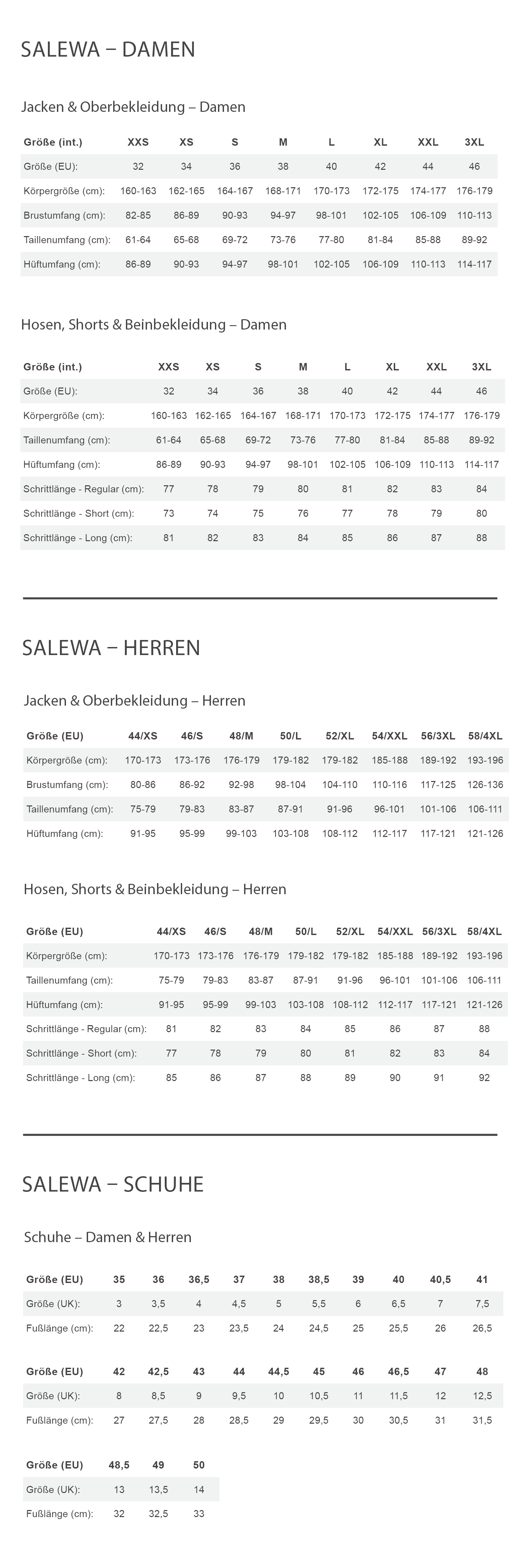 Salewa PEDROC 2 LEATHER MID PTX W Damen - Wanderschuhe Größentabelle